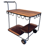 Mid Century Iron and Walnut Bar Cart