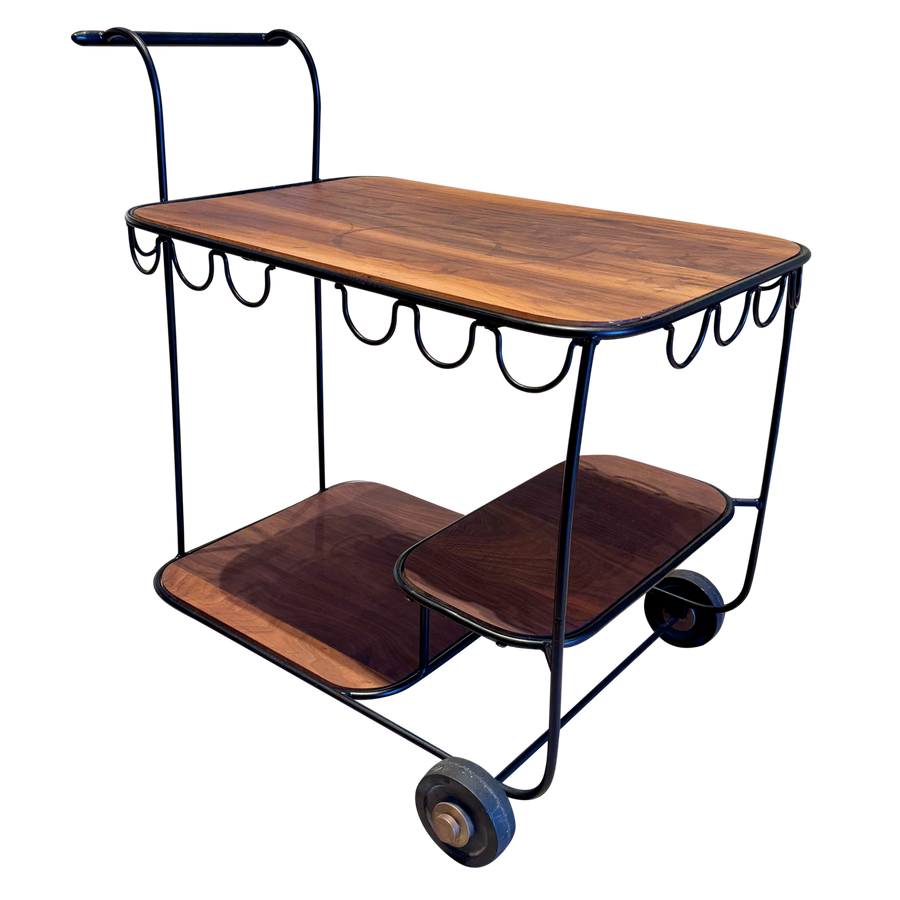 Mid Century Iron and Walnut Bar Cart
