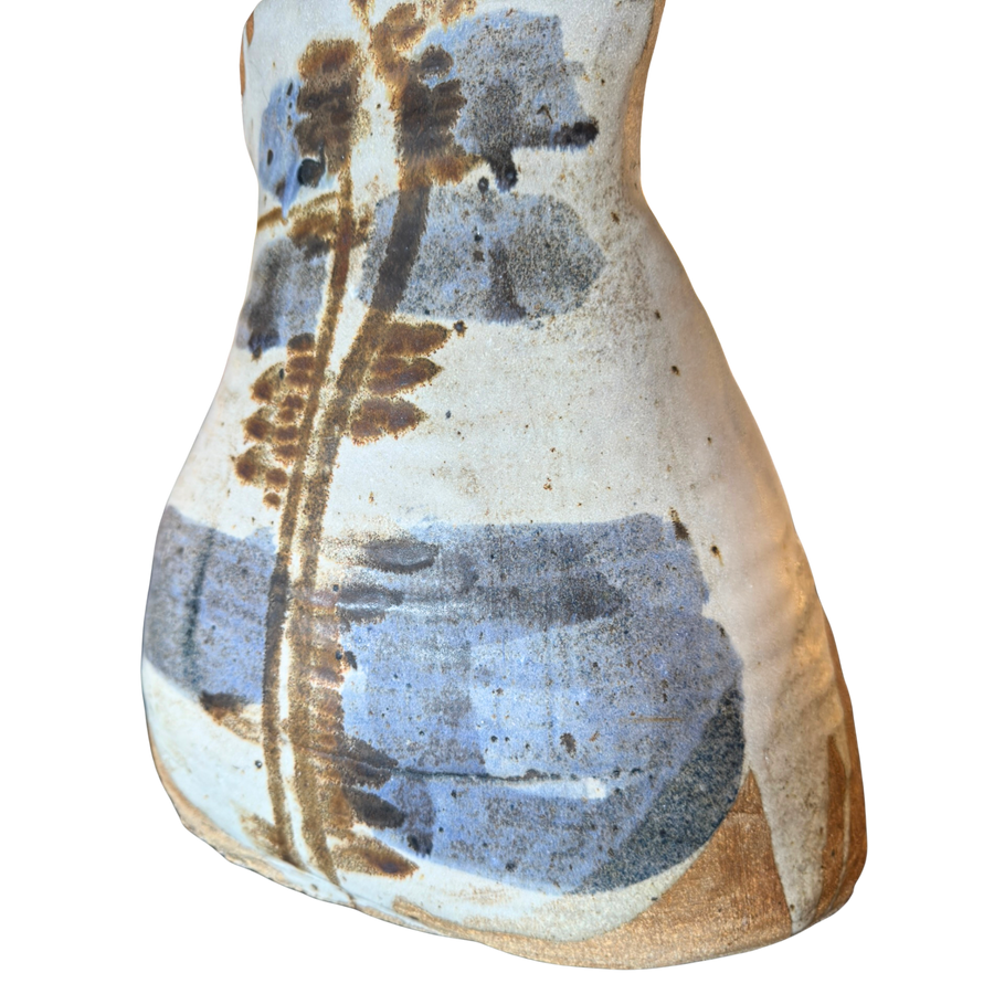 Large Studio Pottery Vessel with Blue and Earth Toned Accents