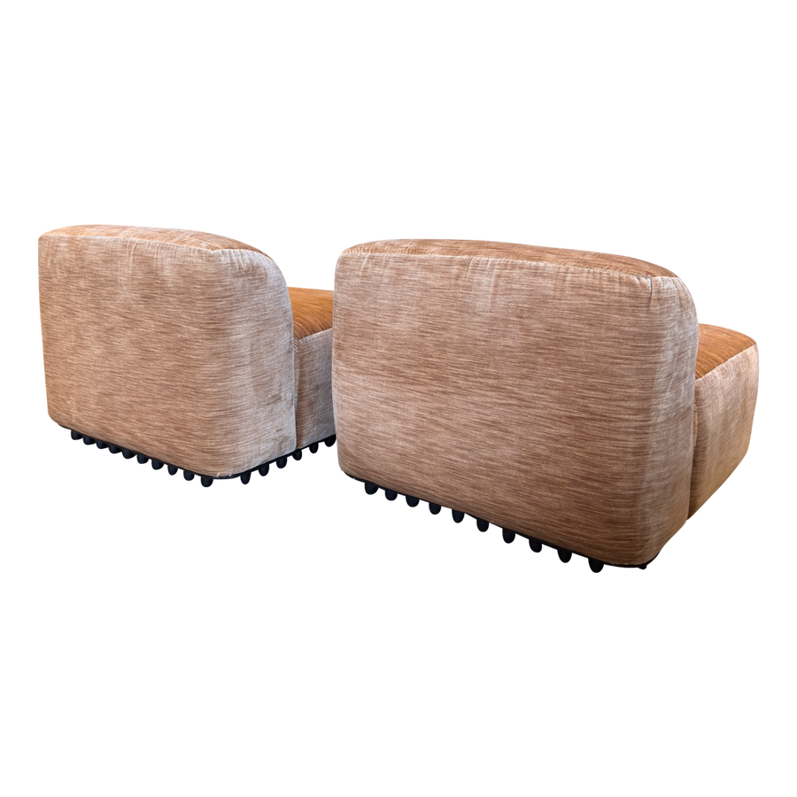 Pair of Champagne Velvet Slipper Chairs by Titina Ammannati and Gianpiero Vitelli for Brunati Italia