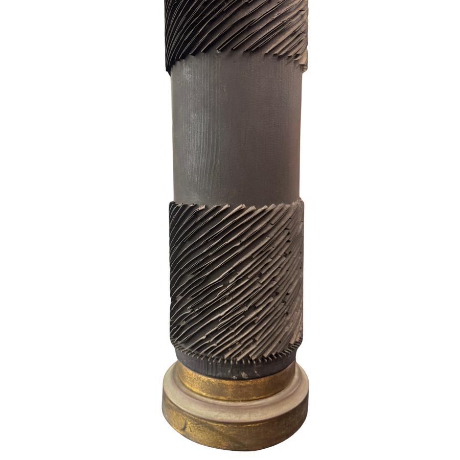 Pair of Textured Ebony Wood Column Lamps