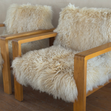 Pair of Vintage Solid Wood and Mongolian Sheepskin Armchairs