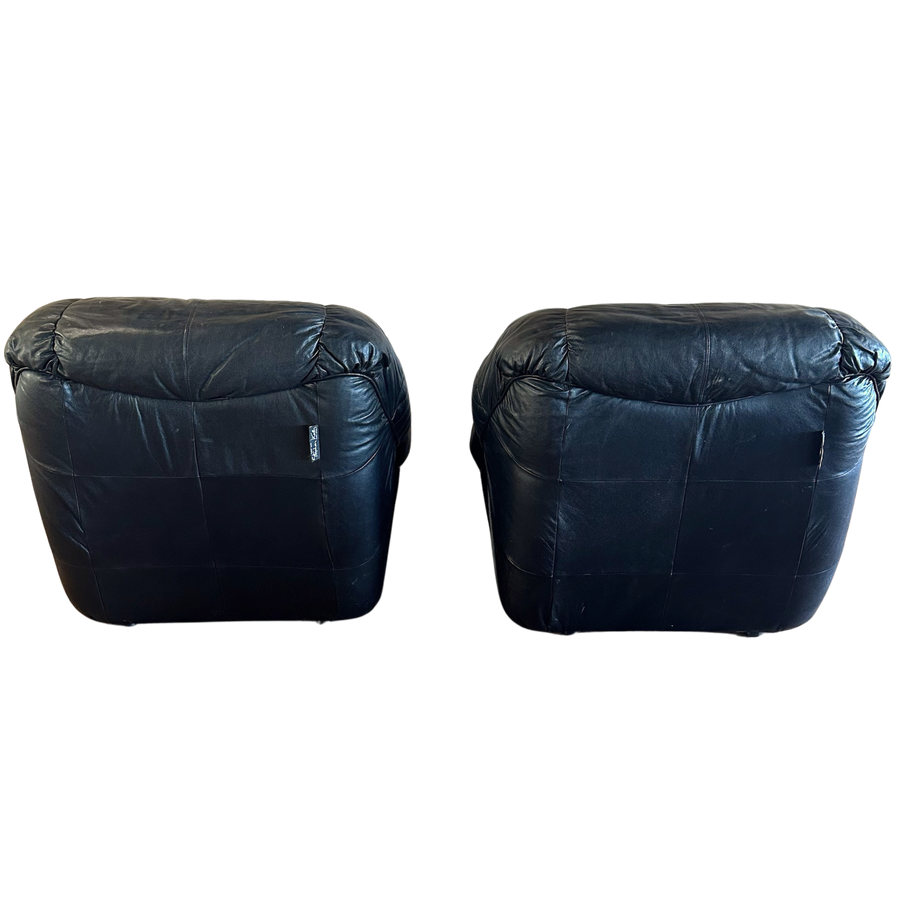 Pair of Vintage Italian Black Leather Chairs