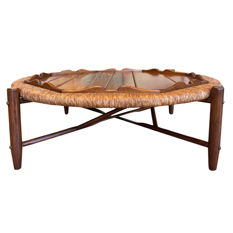 Round Walnut Coffee Table with Woven Edge