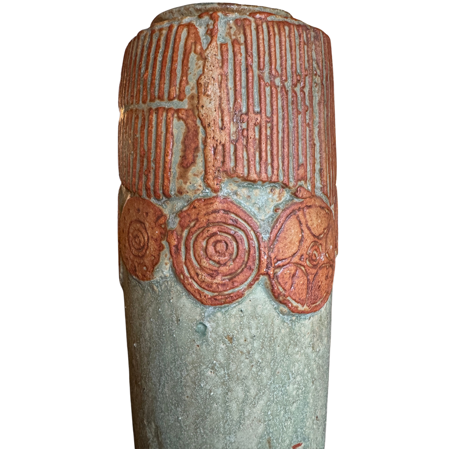 Seafoam and Terra Cotta Relief Studio Vase
