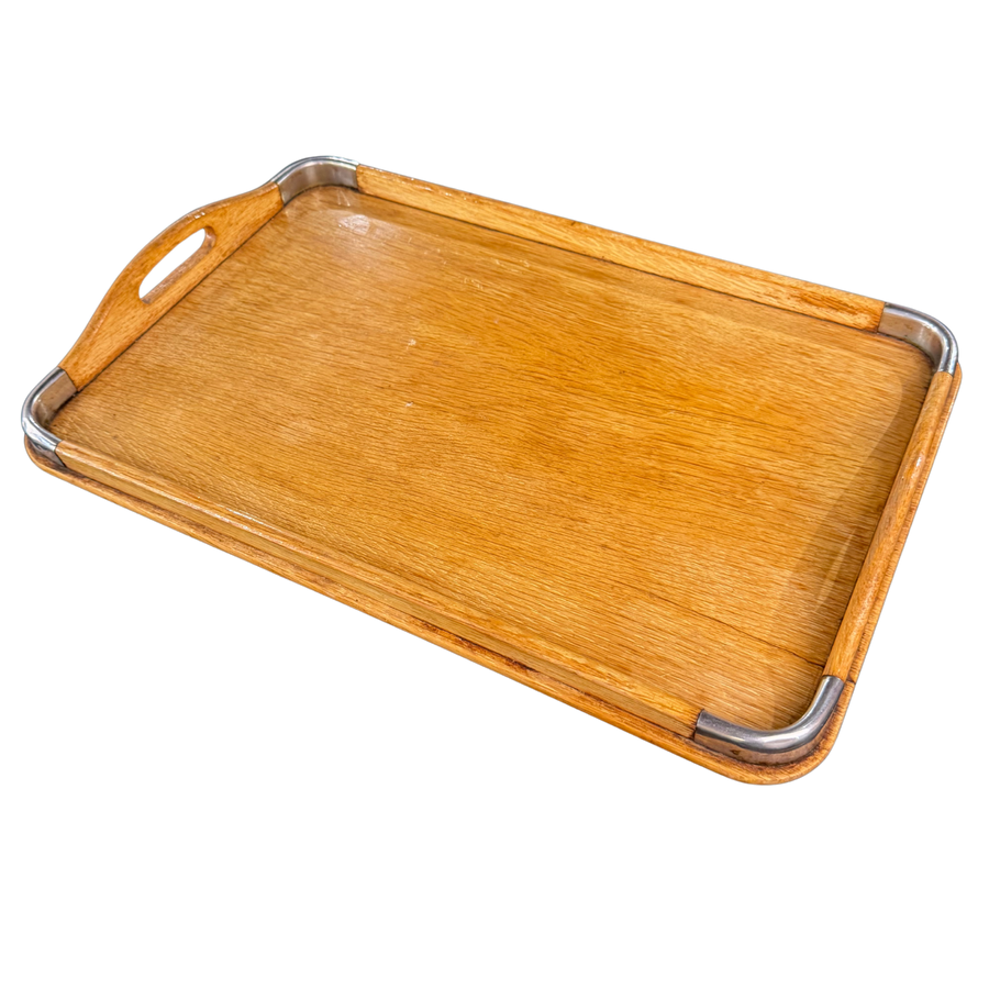 Handmade Wood Serving Tray with Metal Accents