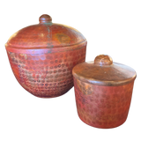 Small Oxide Red Hammered Metal Lidded Jar