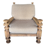 Antique Sculpted Oak Lounge with Sheepskin Cushions
