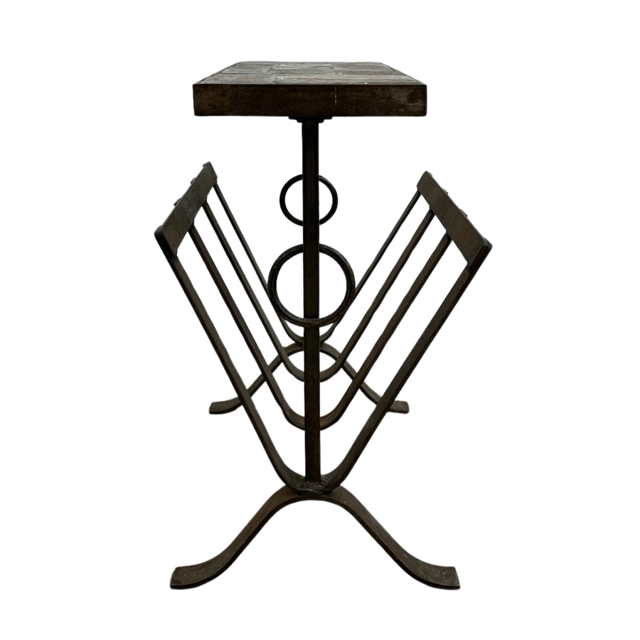 Iron Tile Top Magazine Rack End Table by Jacques Adnet