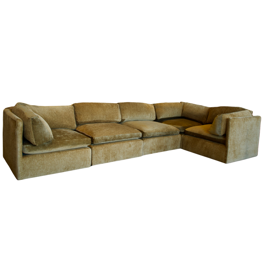 5 Piece Milo Baughman Sectional in Deep Ochre Velvet