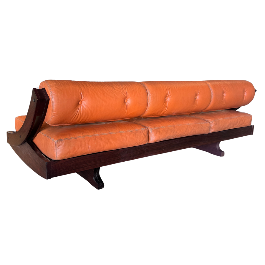 Burnt Orange Leather Daybed Sofa 'GS 195' by Gianni Songia for Sormani, 1960s