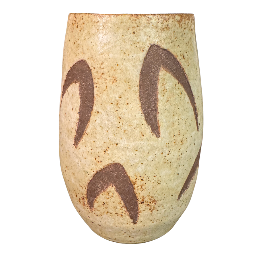 Brown Detailed Cream Pottery Vessel