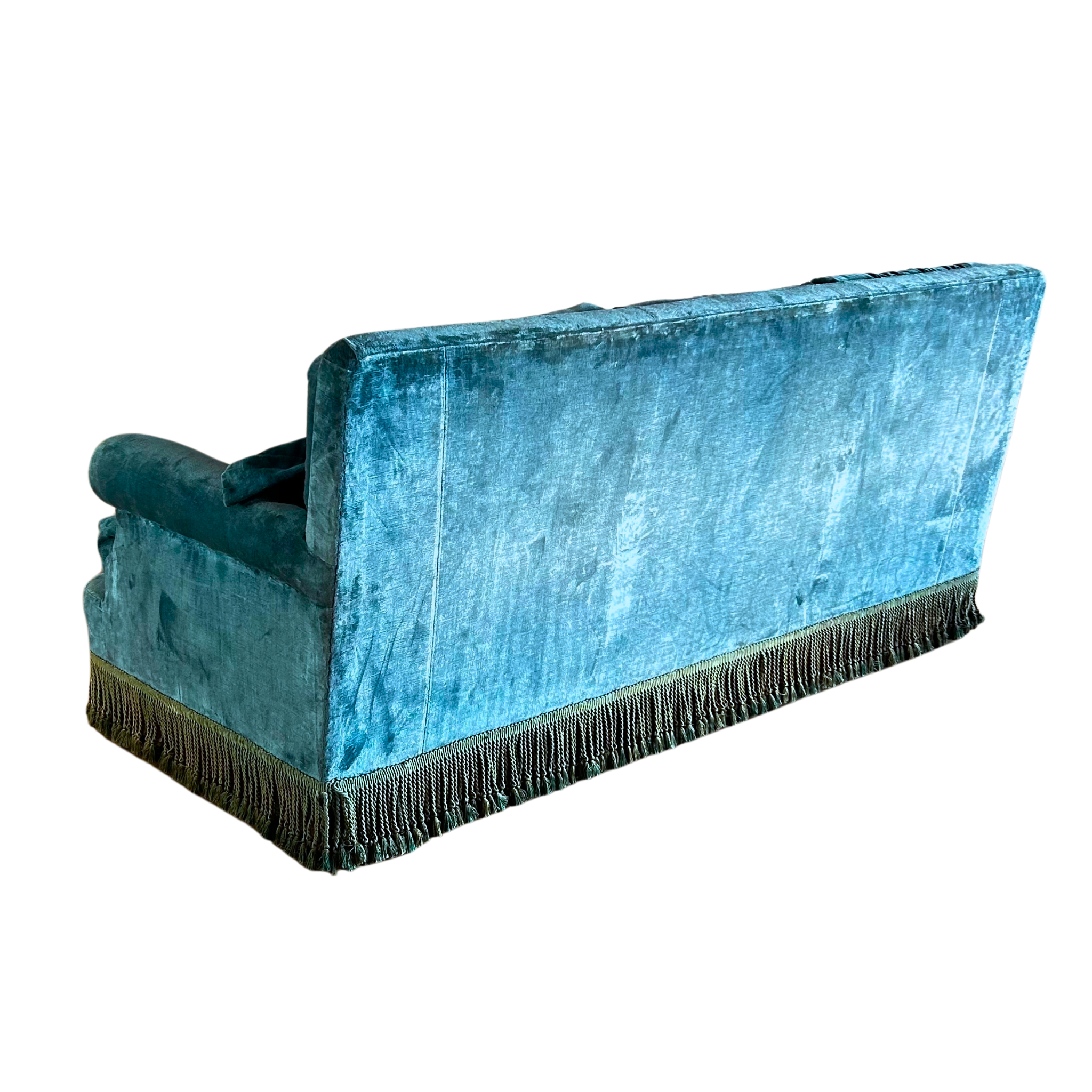 Antique Teal Fringed Sofa