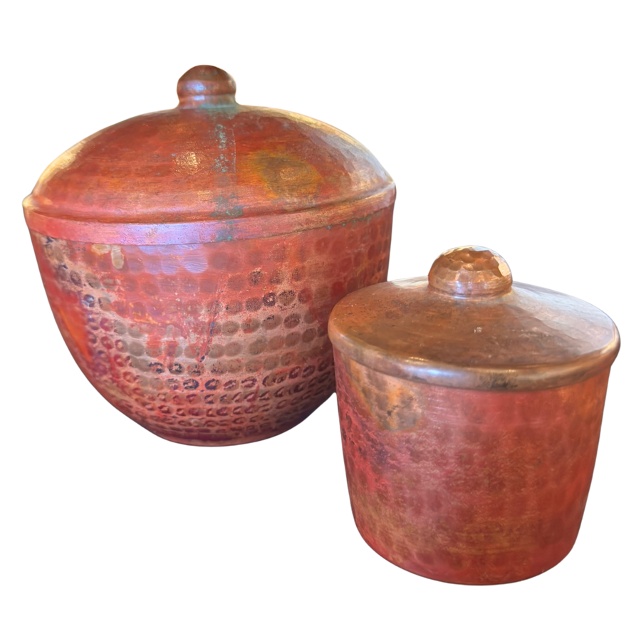 Medium Oxide Red Hammered Metal Lidded Jar