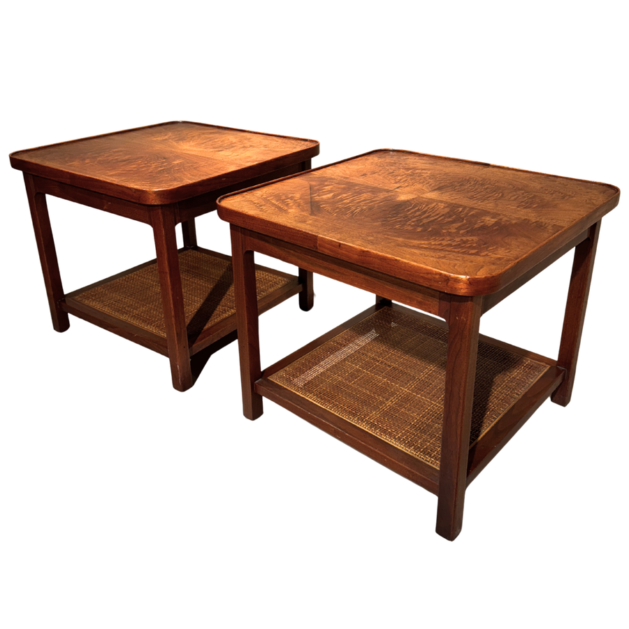 Pair of Walnut and Cane Tiered Side Tables by Jack Cartwright, 1960s
