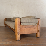 70s Custom Oak Carved 4 Seater Sofa
