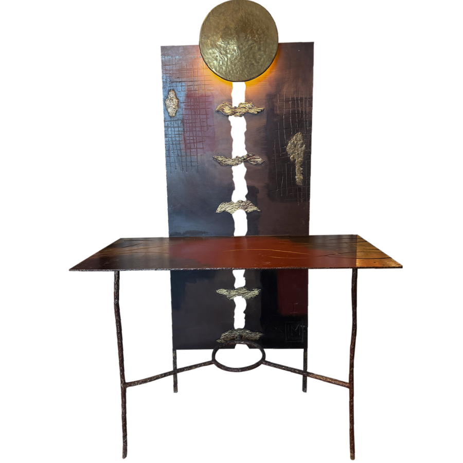 Brutalist Mixed Metal Console with Integrated Lighting by Leo Maltes