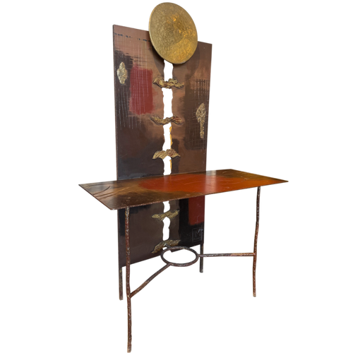 Brutalist Mixed Metal Console with Integrated Lighting by Leo Maltes