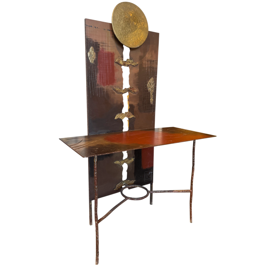 Brutalist Mixed Metal Console with Integrated Lighting by Leo Maltes