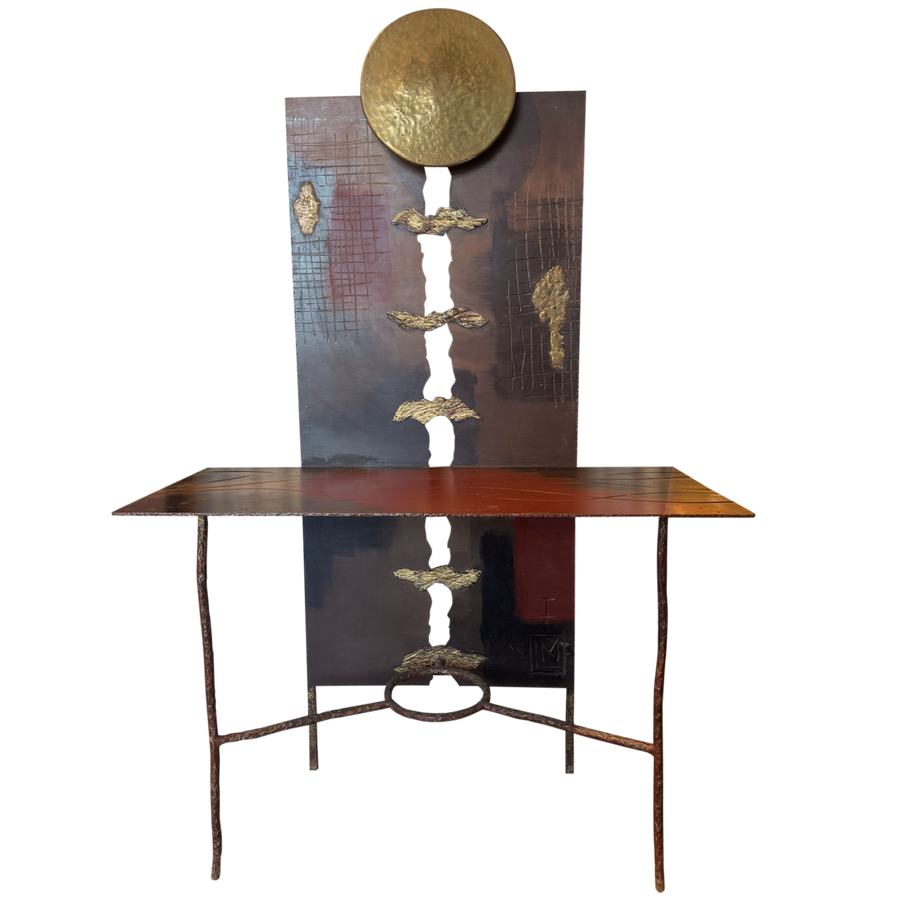Brutalist Mixed Metal Console with Integrated Lighting by Leo Maltes