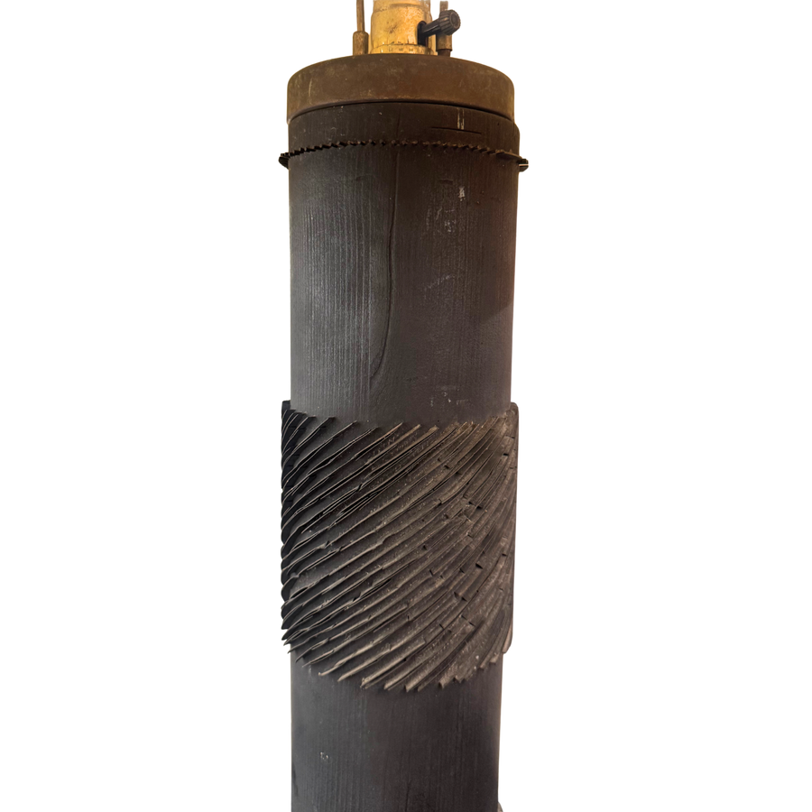 Pair of Textured Ebony Wood Column Lamps