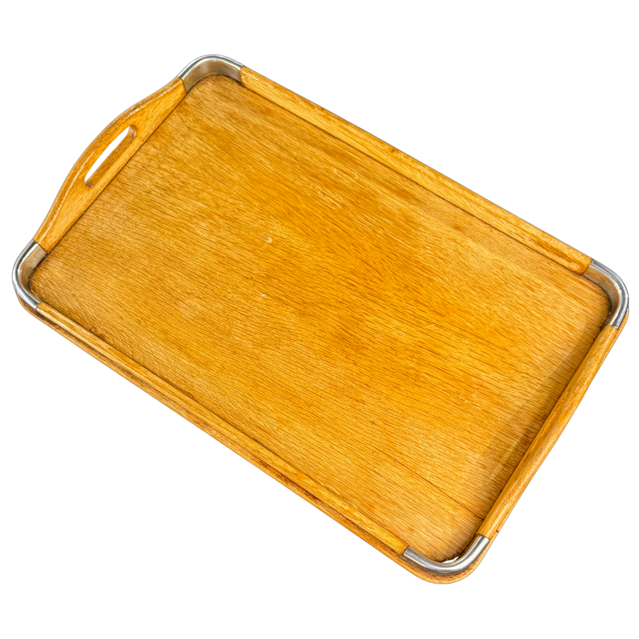 Handmade Wood Serving Tray with Metal Accents