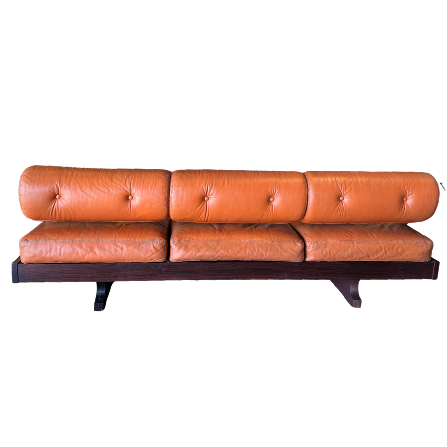 Burnt Orange Leather Daybed Sofa 'GS 195' by Gianni Songia for Sormani, 1960s