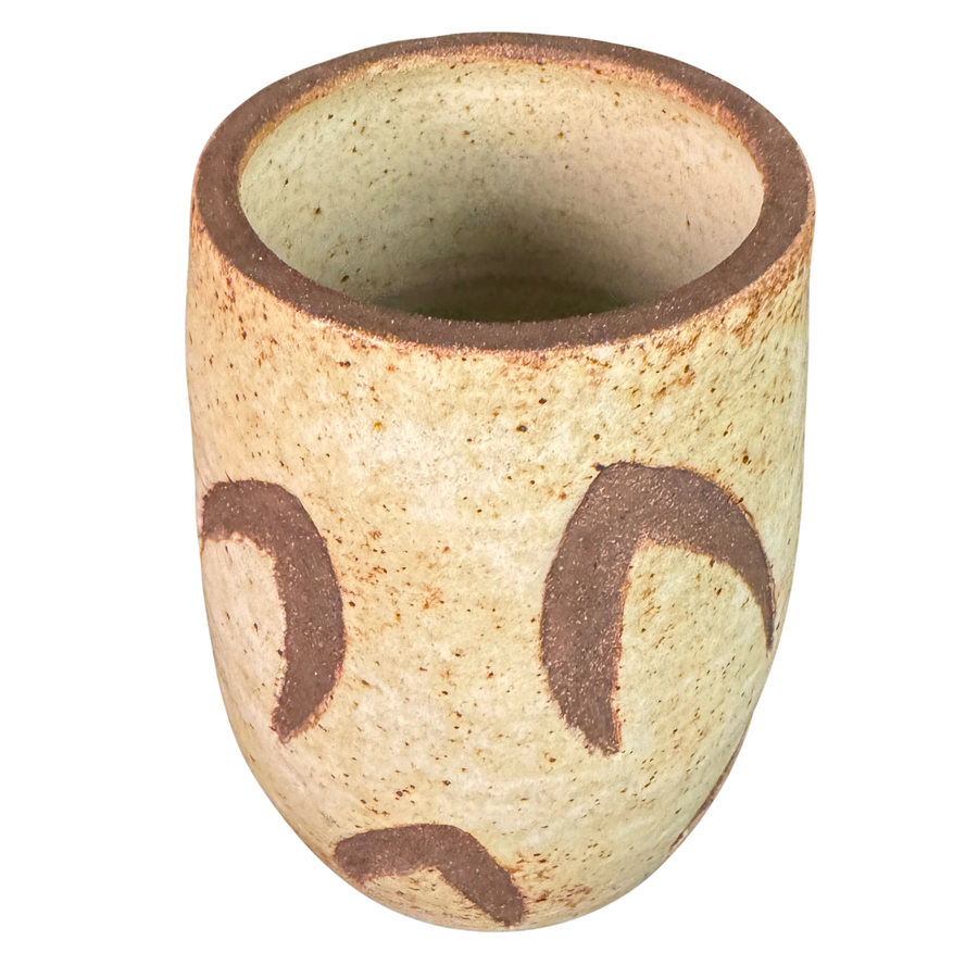 Brown Detailed Cream Pottery Vessel