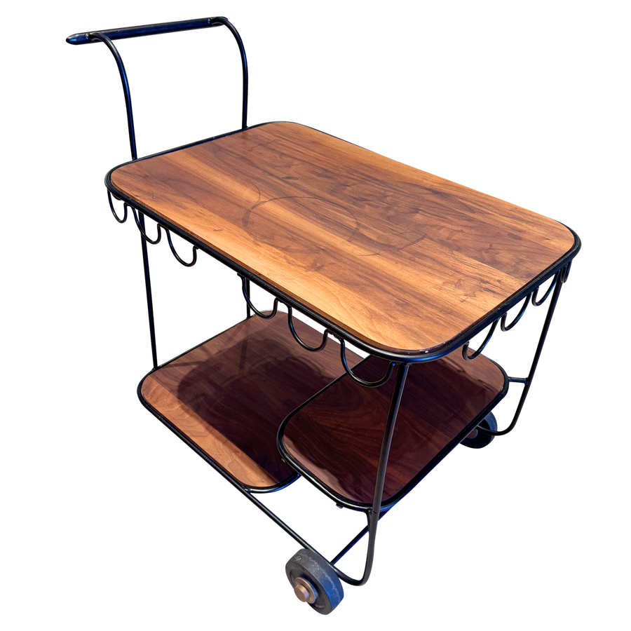 Mid Century Iron and Walnut Bar Cart