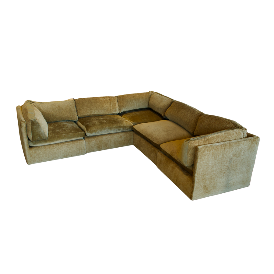 5 Piece Milo Baughman Sectional in Deep Ochre Velvet