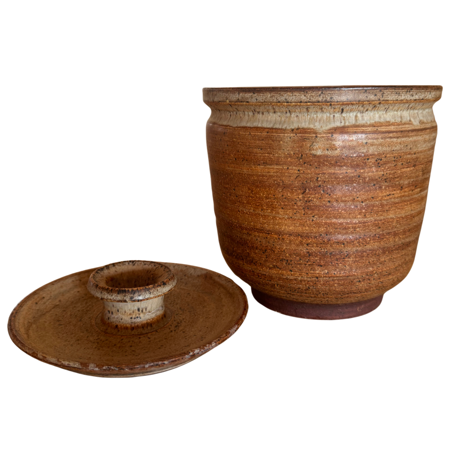 Lidded Terracotta Brown Stonware Jar