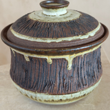 Two Tone Etched Studio Pottery Lidded Vessel