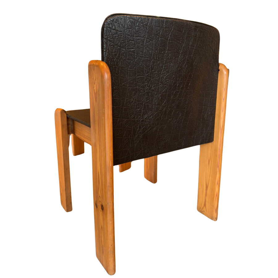 Set of 6 Italian Textured Leather Seat Dining Chairs in the manner of Silvio Coppola, 1970s