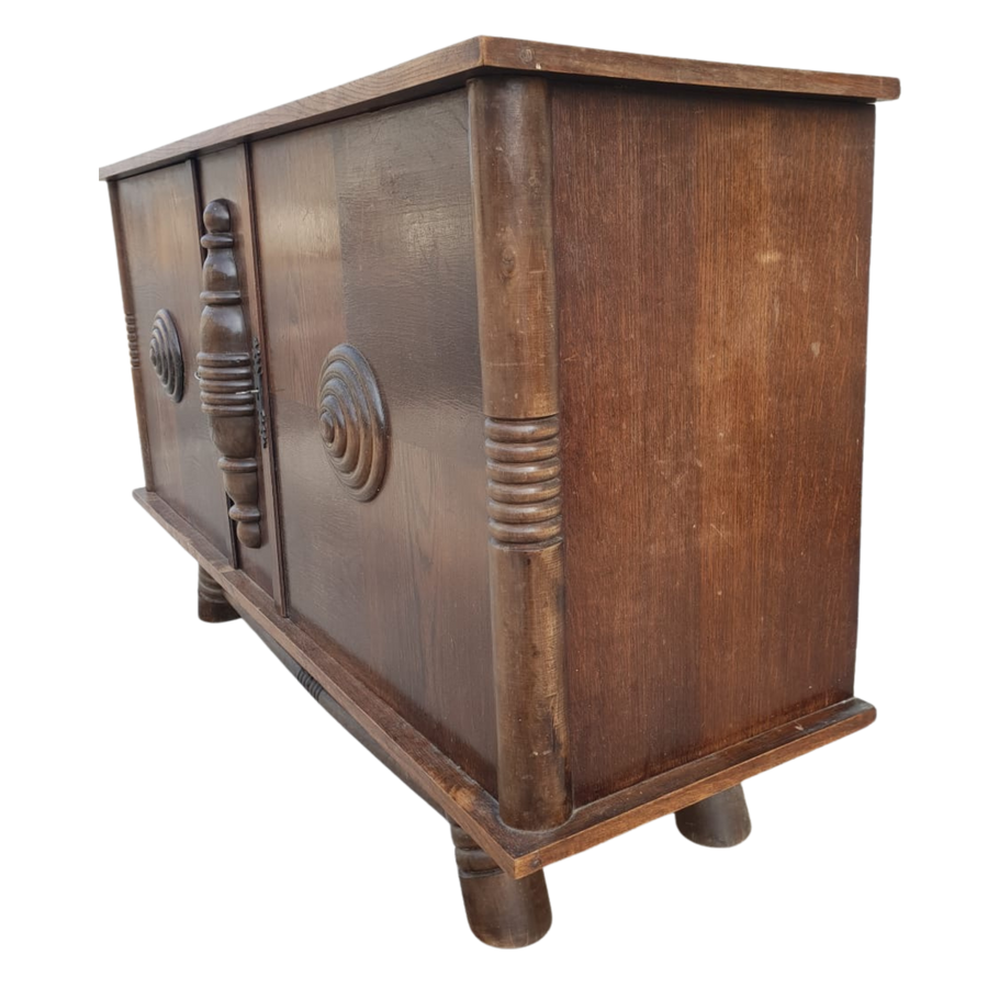 Hand Carved Oak Sideboard by Charles Dudouyt, 1940s