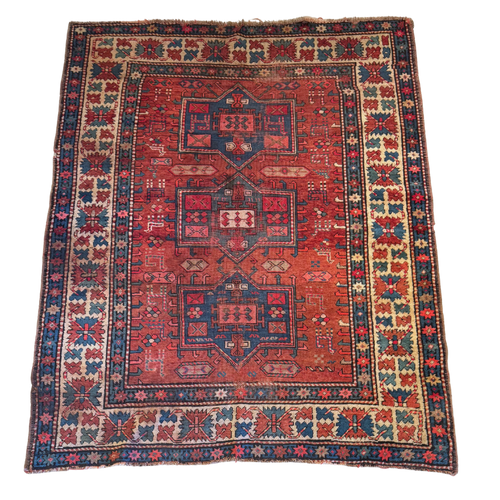 Vintage Red and Cream Wool Kilim
