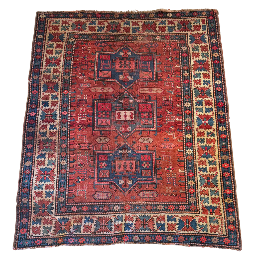 Vintage Red and Cream Wool Kilim