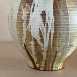 Large Sculptural Stoneware Vessel in Umber and Cream