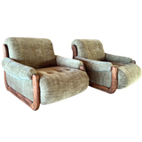 Pair of Vintage Sage Green Spanish Oak Framed Chairs, 1960s