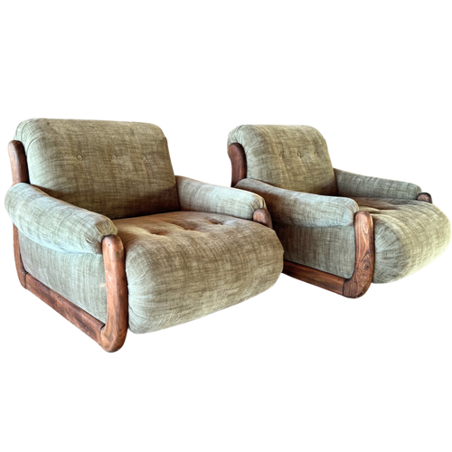 Pair of Vintage Sage Green Spanish Oak Framed Chairs, 1960s