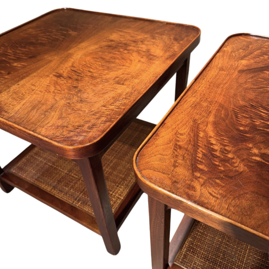 Pair of Walnut and Cane Tiered Side Tables by Jack Cartwright, 1960s