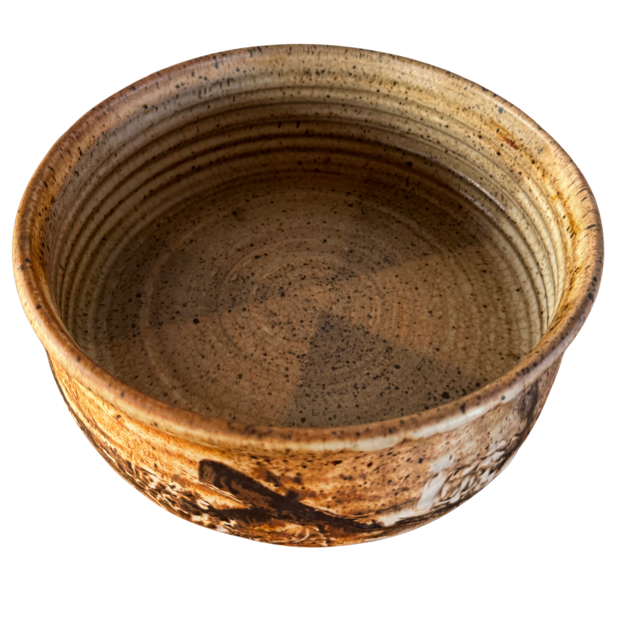 Marbled Studio Pottery Bowl in Brown and Cream