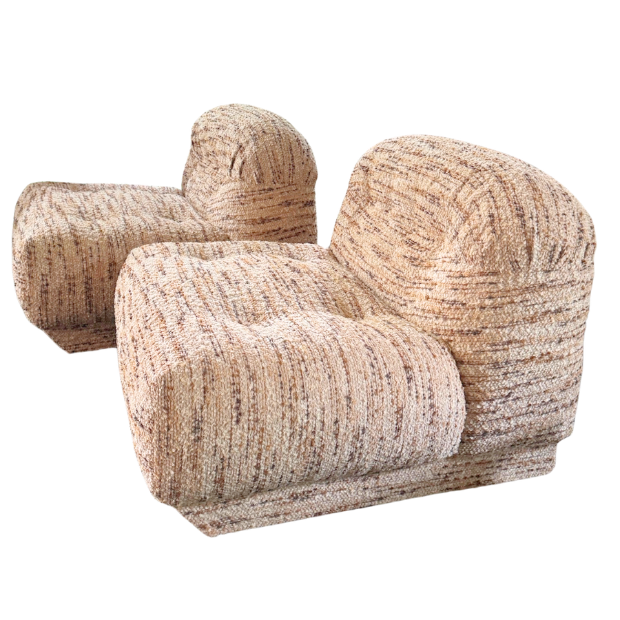 Pair of Textured Tufted Lounge Chairs, 1970s