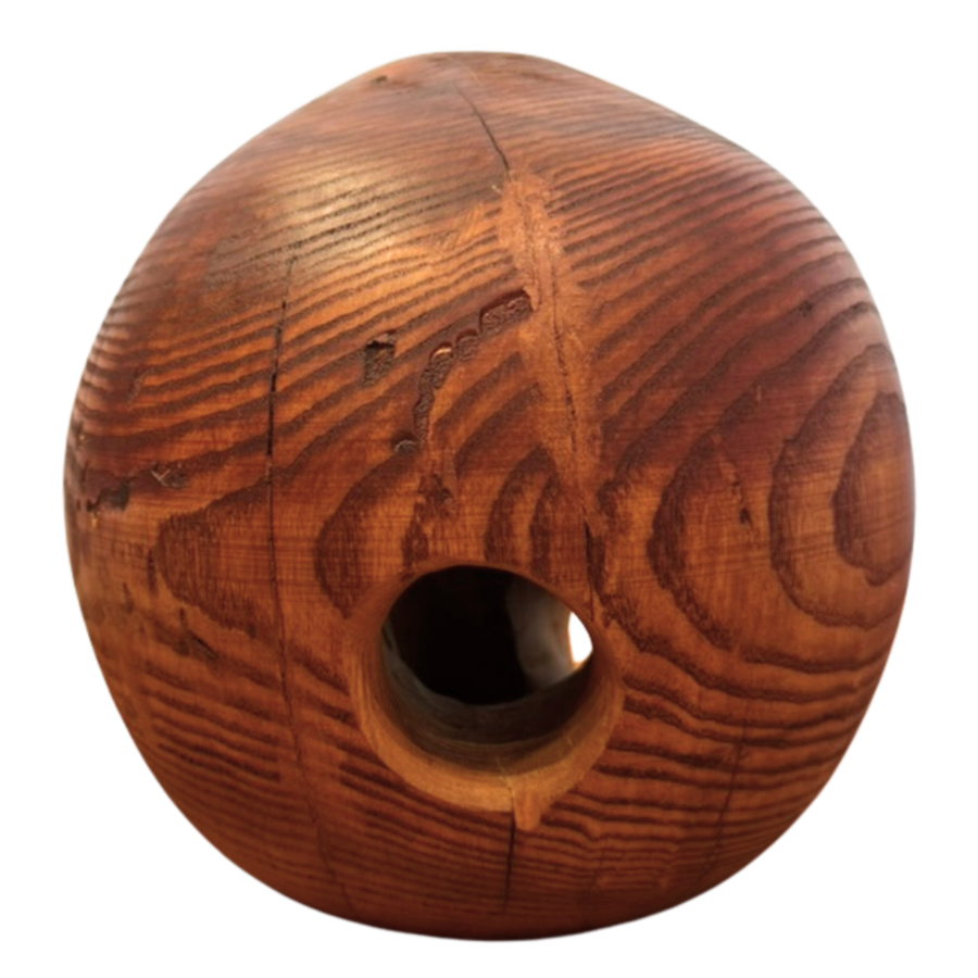 Carved Wood Sphere Sculpture