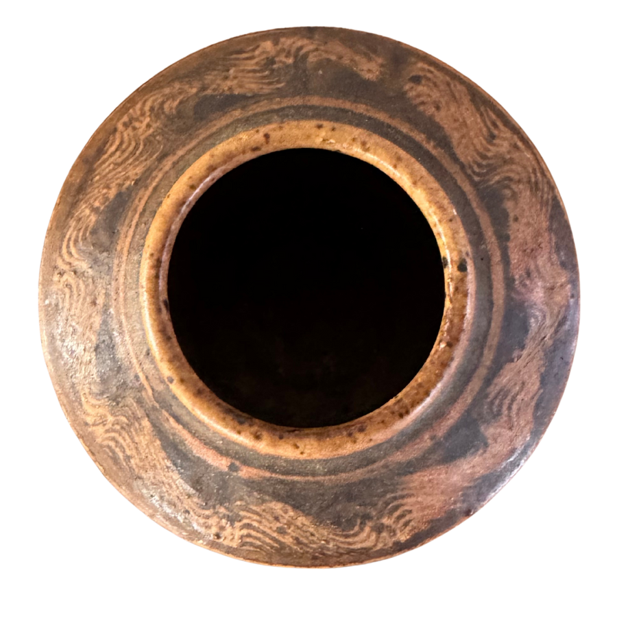 Studio Pottery Vessel with Wave Pattern Glaze