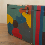 Vintage Polychrome Abstract Wood Storage Chest