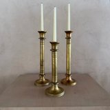 Trio of Large Ringed Brass Candlesticks