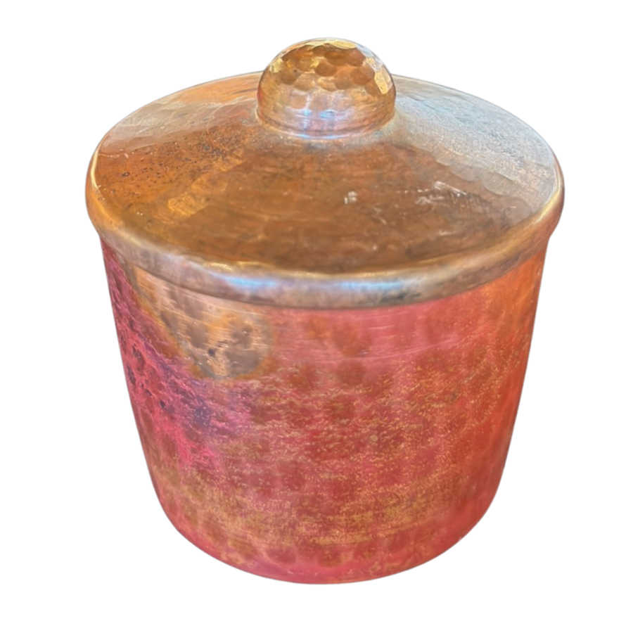 Small Oxide Red Hammered Metal Lidded Jar