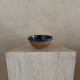 Carved Studio Pottery Bowl with Cobalt Interior