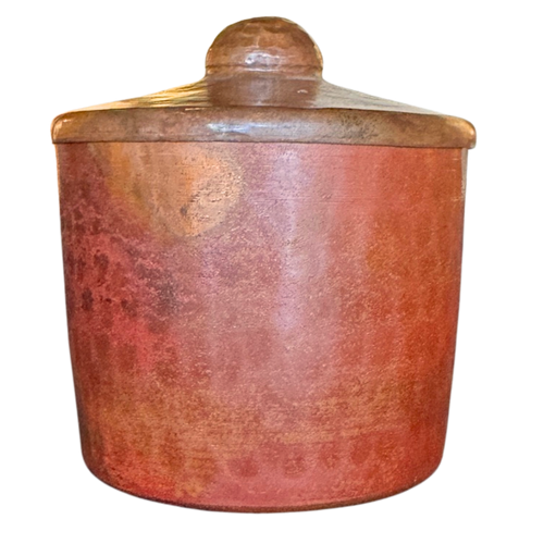 Small Oxide Red Hammered Metal Lidded Jar
