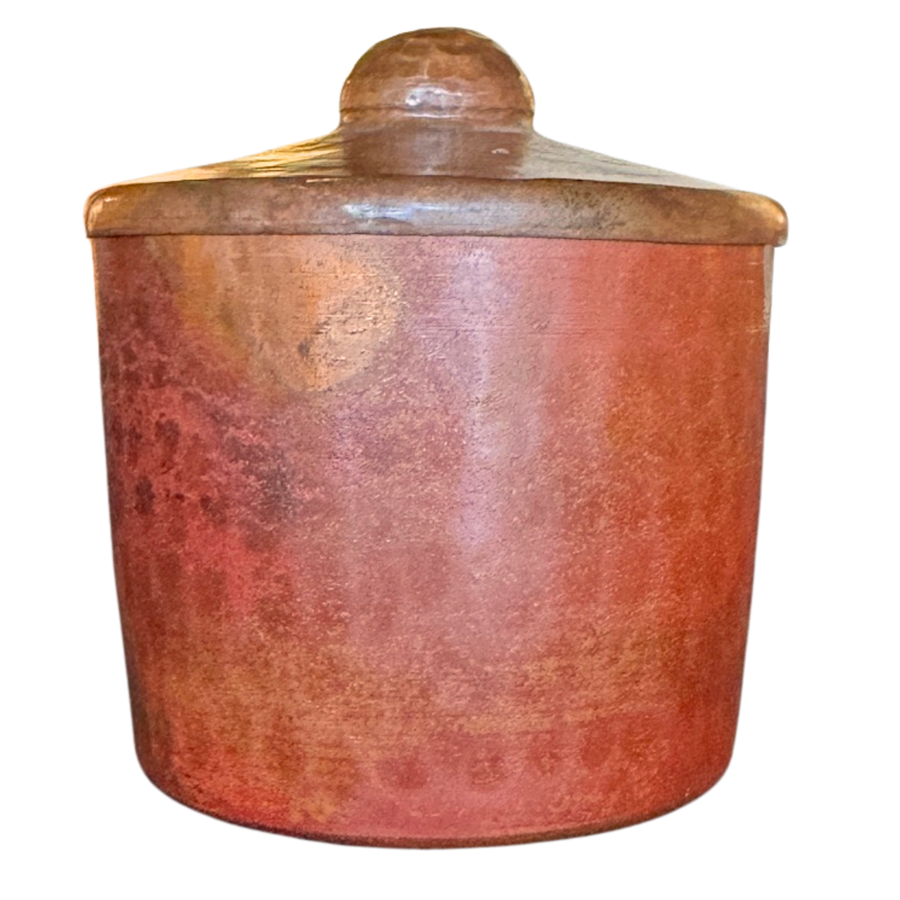 Small Oxide Red Hammered Metal Lidded Jar